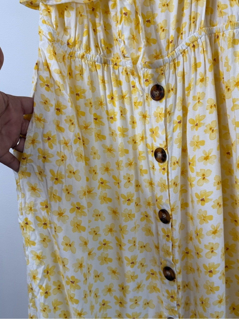 Mimi Chica Yellow Floral Tie Front Button Down Midi Dress Cottagecore Size L - Picture 3 of 7